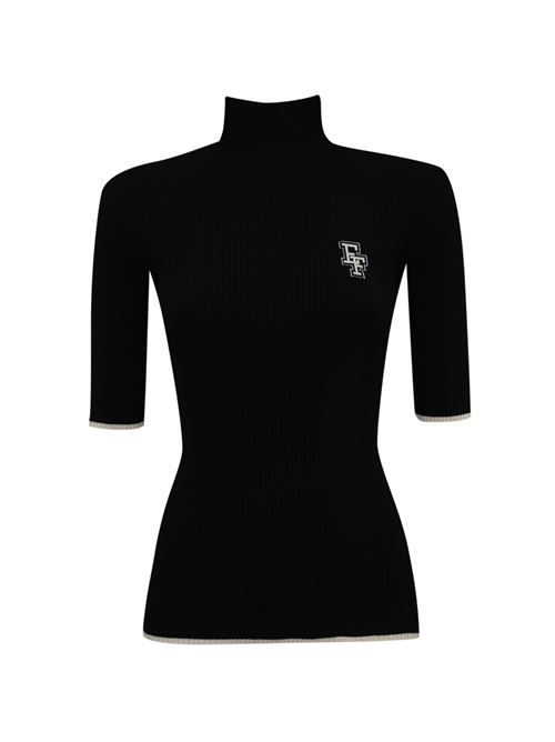 Dolcevita in maglia di viscosa Nero/burro con logo college Elisabetta Franchi | MK89M46E2685